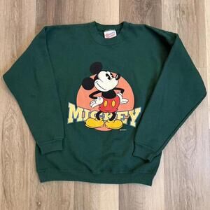 Vintage made in USA Hanes Disney Mickey Mouse green crewneck sweatshirt Size M